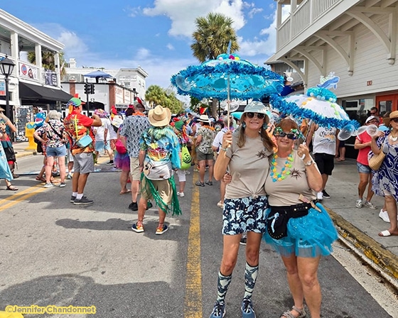 Jennifer and a friend at the "Just A Few Friends" Second Line Parade in Key West.