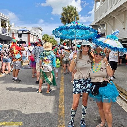 Jennifer and a friend at the "Just A Few Friends" Second Line Parade in Key West.